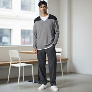 Banana Republic Sweater Mens Large Silk Blend V-Neck Long Sleeve‎ Pullover Gray